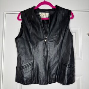 Margaret Godfrey Genuine Leather Vest Zip Up Black Women's Size Large